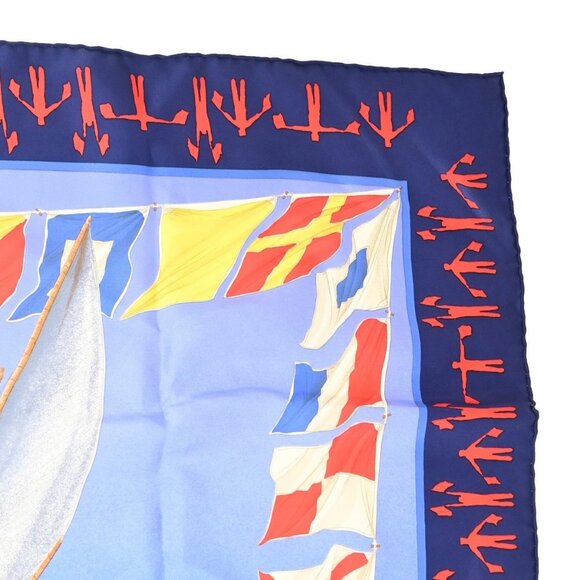 HERMES Logo XL "En Course" Carre 90 Scarf 100% Blue France 63RP008 - Picture 13 of 13